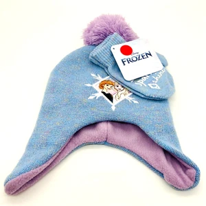Disney Knit Hat and Mitten Set Girl Toddler FROZEN Anna and Elsa Blue Purple NWT - Picture 1 of 5