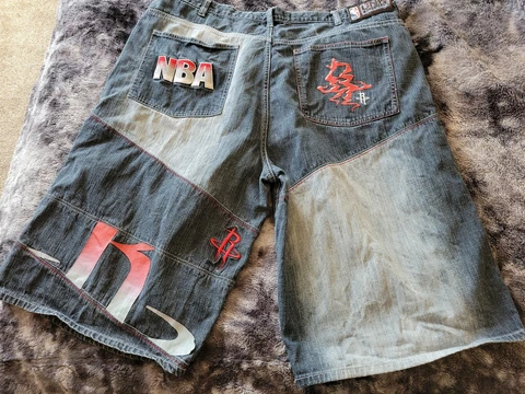 Vintage 1990s UNK Denim NBA Houston Rockets Shorts Sz 42 Basketball 🏀 Baller Cover