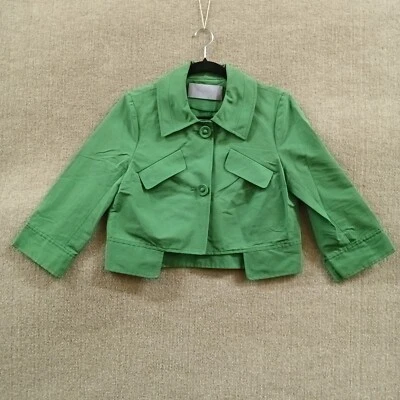 Vera Wang Cropped Trench Coat Women's 6 Green Lavender Label Cotton Blend - Image 1 of 4