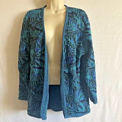 Cárdigan suéter vintage Dalton para mujer mediano años 70 azul púrpura negro Foto 1 de 4