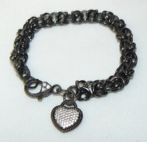 Judith Ripka Black Rhodium Byzantine Heart Charm Bracelet 925 Sterling Silver - Picture 1 of 5