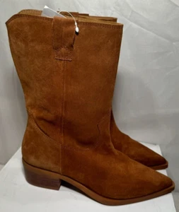 John Lewis Womens UK 7 / 40 Petra Brown Suede Slip On Mid Calf Boots - Picture 1 of 16