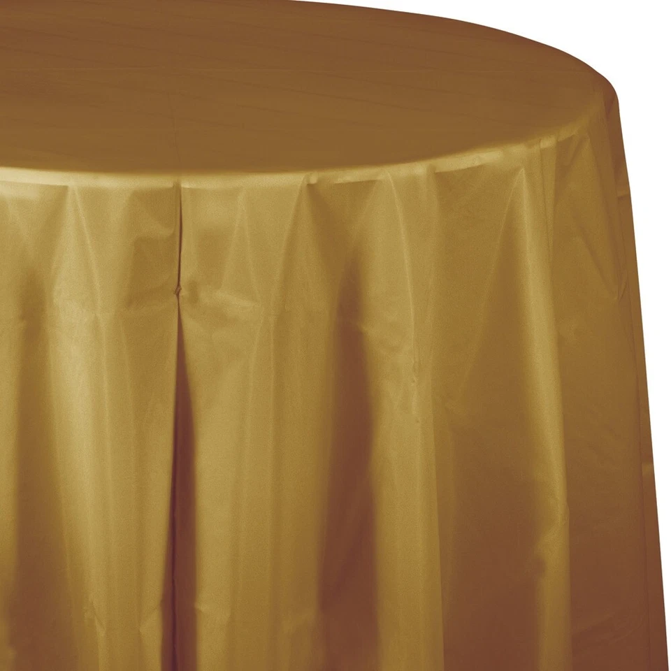 G Gold Tablecover 82" RND Plastic - Image 1 of 1