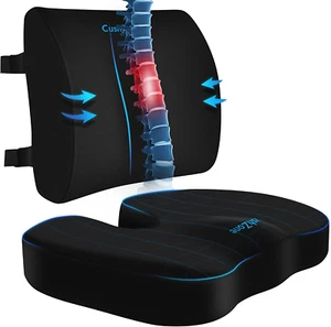 Memory Foam Seat Cushion and Lumbar Support Pillow With Washable Covers (BLACK) - Picture 1 of 7