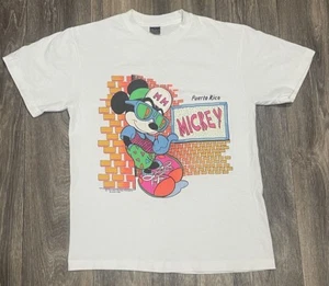 Vintage 90s Neon Colors Mickey Mouse Puerto Rico Single Stitch Medium Tshirt - Picture 1 of 8