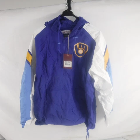 NWT Milwaukee Brewers Mens Size 3XL Mitchell & Ness Anorak 1/4 Zip Jacket Cover