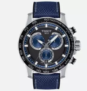 Tissot Men's Swiss Chronograph Supersport Blue Textile Strap Watch 40mm 125617A - Picture 1 of 9
