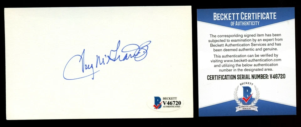 Tarjeta índice Tug McGraw d2004 firmada autógrafa automática 3x5 BAS Beckett autenticada Foto 1 de 1