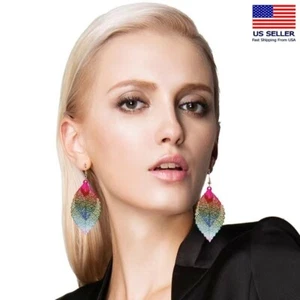 Fashion Women Jewelry Earrings Double Hollow Leaves Texture Stud Hook Girl 0997 - Picture 1 of 11