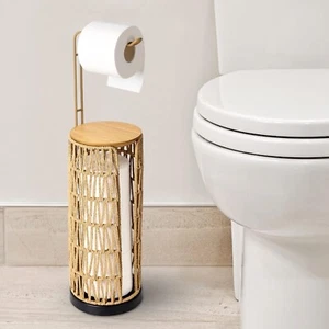 Freestanding Toilet Paper Holder with Storage,3 Rolls of Tissue Holder for Bathr - Picture 1 of 9