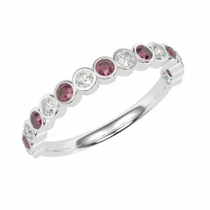 0.70 Carat Natural Ruby and Diamond Bezel Set Half Eternity Ring in White Gold - Picture 1 of 8