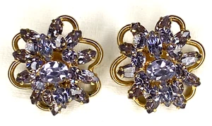 VTG Kramer of NY Sparkling Large Amethyst Rhinestones Clip-on Gold Tone Earrings - Picture 1 of 5