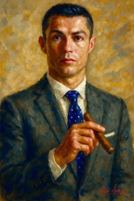 Mario Mendoza Oil Painting Print Canvas Cristiano Ronaldo Ballon d'Or Football - Image 1 of 4