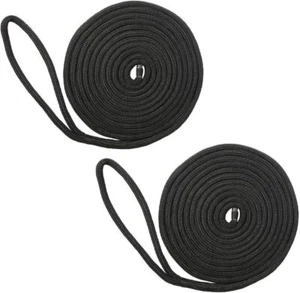 2 Pack 5/8 Inch 30FT Double Braid Nylon Boat Marine Dock Line Mooring Rope Black - Picture 1 of 9