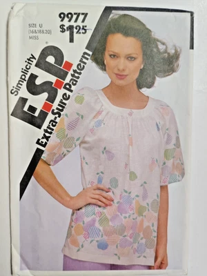 Simplicity ESP 9977 Shirt Top Tunic Sewing Pattern Ladies 16 18 20 UC Pullover - Image 1 of 4