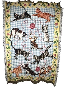 Goodwin Weavers Decke Katzen Garn Blumen Mehrfarbig 67" x 44" Hergestellt in den USA - Bild 1 von 10