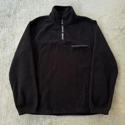 Stussy 1/4 Zip Fleece Jacket Pullover Black Spell Out Pockets Size Medium FLAWS* - Image 1 of 4