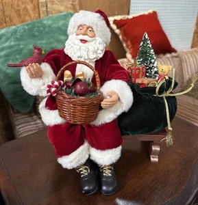 Vintage Holiday Time Santa Sitting on Bench Holding basket w/Bag of Toys - Picture 1 of 3