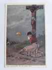 German Postcard, Patriotic. Lady prays for her Soldiers safety. Sent 1915 (127)