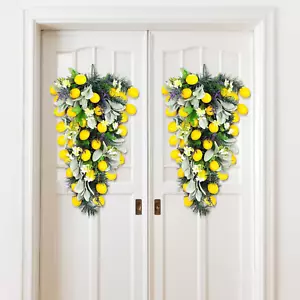 2 Pcs 24 Inches Artificial Lemon Teardrop Wreath Lemon Teardrop Swag Lamb Ears L - Picture 1 of 12