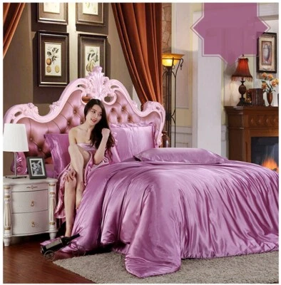 4 peças de edredom de seda cetim conjunto de roupa de cama lençol queen size cama king size - Imagem 1 de 4