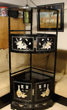 CHINESE BLACK RED LACQUER MOTHER OF PEARL CORNER DISPLAY SHELF CABINET ANTIQUE