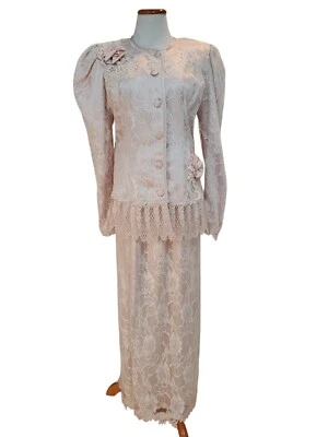 Vestido superpuesto de encaje estilo victoriano rosa Lorrie Kabala diseñador vintage años 80 12 Foto 1 de 4