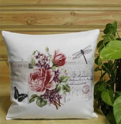 Kissenhülle 40x40 Kissenbezug Kissen HOSSNER Rosen Dekokissen Sofakissen SOMMER - Bild 1 von 2