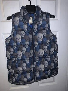 Vest Old Navy kids large 10-12 puffer vest with skulls Blue - Picture 1 of 9