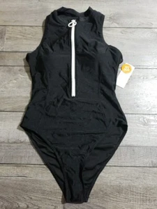 Charmo Women One Piece Swimsuit Zipper Front Racerback Mock Neck Rashguard Sz M - Picture 1 of 7