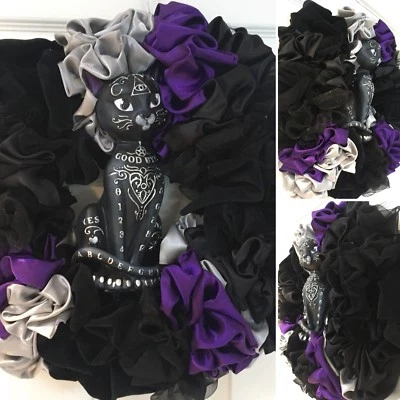 Halloween Witches Cat Mystic Purple Eyes Gothic Wicca Spirit Board Wreath 14" — 第 1/4 张图片