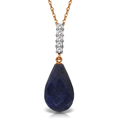 14K. SOLID GOLD NECKLACE WITH BRIOLETTE DROP SAPPHIRE - Image 1 of 4