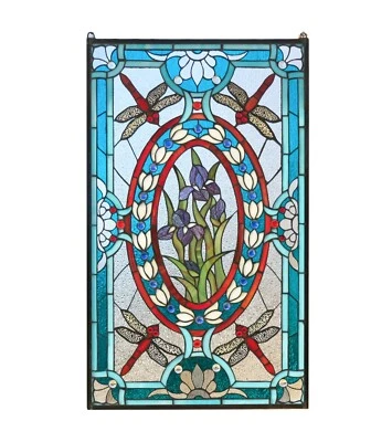 Panel de vitral estilo Tiffany de 20,5" x 34,25" libélula iris QA585 Foto 1 de 4