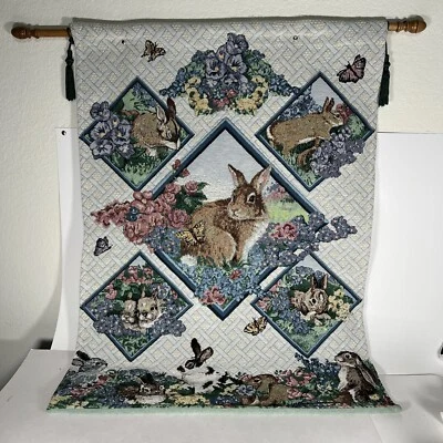 Large Rabbit Bunny Tapestry Wall Hangings Spring Flowers Foto 1 de 4