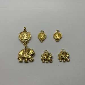 Vintage Lot Elephant And Cameo Goldtone Pendants - Picture 1 of 5