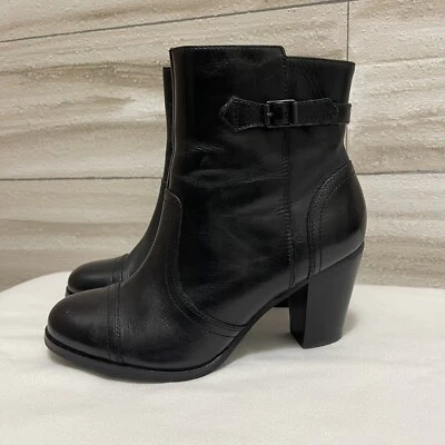 Botas de tornozelo femininas Sebago Ashton couro preto com zíper salto bloco tamanho 6.5 - Imagem 1 de 4
