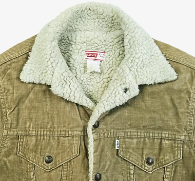 *HOT VTG USA Men's LEVI'S 70142 TRUCKER SHERPA LINED BROWN CORDUROY Jacket 36 XS - Image 1 of 4