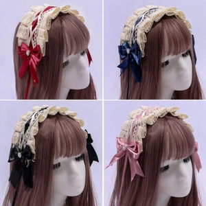 Girls Lolita Hairband Japanese Headdress Cosplay Cute Maid Bow Headbands Gothic - Picture 1 of 26