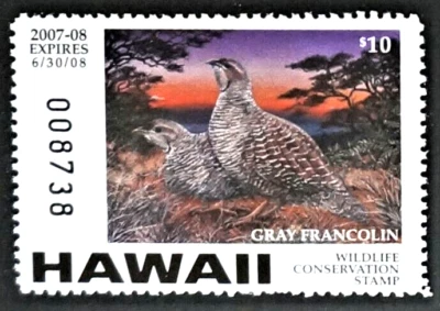 2007 Hawaii Wildlife Conservation Duck Stamp, HI12, Gray Francolin, MNH - Image 1 of 2