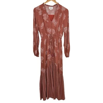 Lost + Wander Womens Floral V-Neck Maxi Dress Sz Small Button Up Long Sleeve - Image 1 of 4