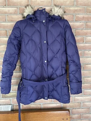 Desmontable de piel sintética de plumón púrpura Lands’ End. Abrigo largo con capucha para mujer talla M (10-12) Foto 1 de 4