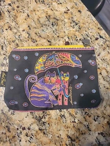 Laurel Burch Cotton Canvas Small Cosmetic Bag Cats w_Umbrellas Makeup Bag 6 x 9 - Picture 1 of 3