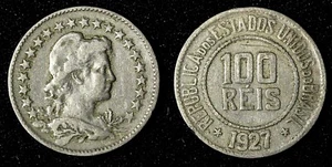 BRAZIL Copper-Nickel 1927 100 Reis Rio de Janeiro Mint KM# 518 (27 596) - Picture 1 of 3