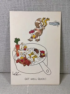 Menagerie Chicken Diving into Soup Get Well Quick Message Greetings Card - Picture 1 of 6