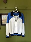 Vintage 80s White & Blue Zip Retro Striped Oshman's Sportswear Sweater Runner L