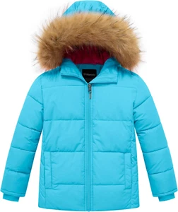 Girls' Winter Coat Warm Waterproof Puffer Jacket with Removable Faux Fur Hood - Picture 1 of 12
