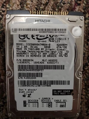 Hitachi Travelstar 80GN 60GB Internal 4200RPM 2.5" (IC25N060ATMR040) HDD - Image 1 of 2