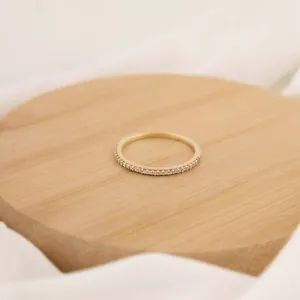 14k Solid Gold Lab-Created Diamond Half Eternity Band Stacking Ring for Women - Picture 1 of 6
