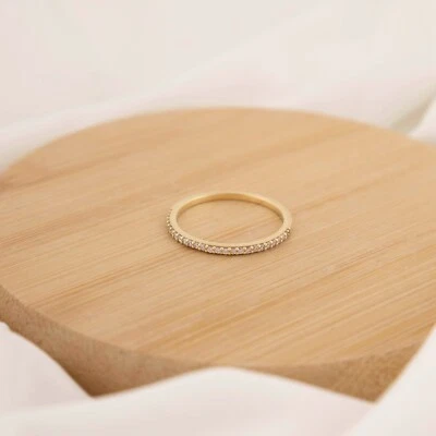 14k Solid Gold Lab-Created Diamond Half Eternity Band Stacking Ring for Women - Image 1 of 4