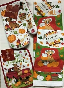 4er Set Rot FarmTruck GatherTogether Kürbis 2 Geschirrtuch 1 Ofenhandschuh 1 Topflappen - Bild 1 von 5